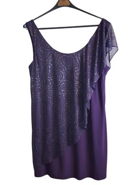 Nightway Glitter Overlay Purple Cocktail Dress Size 14
